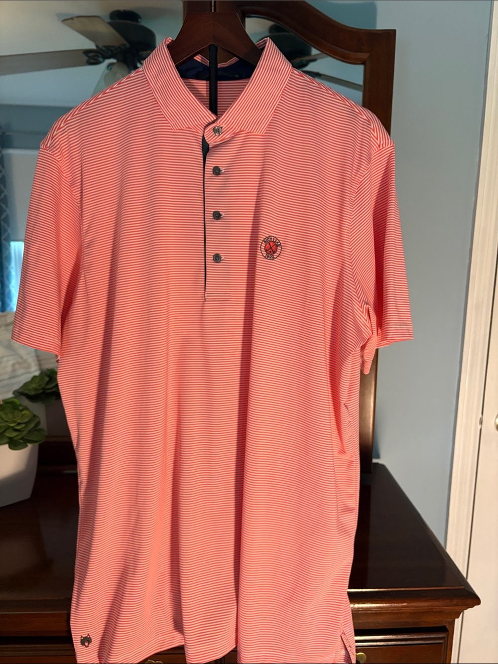 Greyson Coral Pink Micro-Stripe Polo